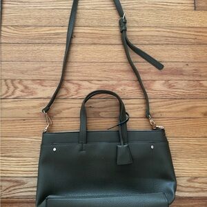 a new day Dark Green Pebbled Leather Satchel with Removable Strap